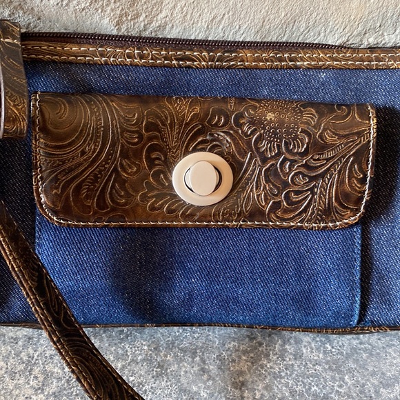 Nine West - Blue Denim and Brown Faux Leather Shoulder Bag - Picture 3 of 9
